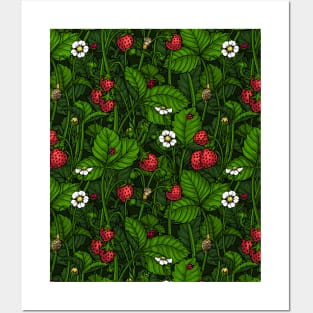 Wild strawberries, green and red Posters and Art